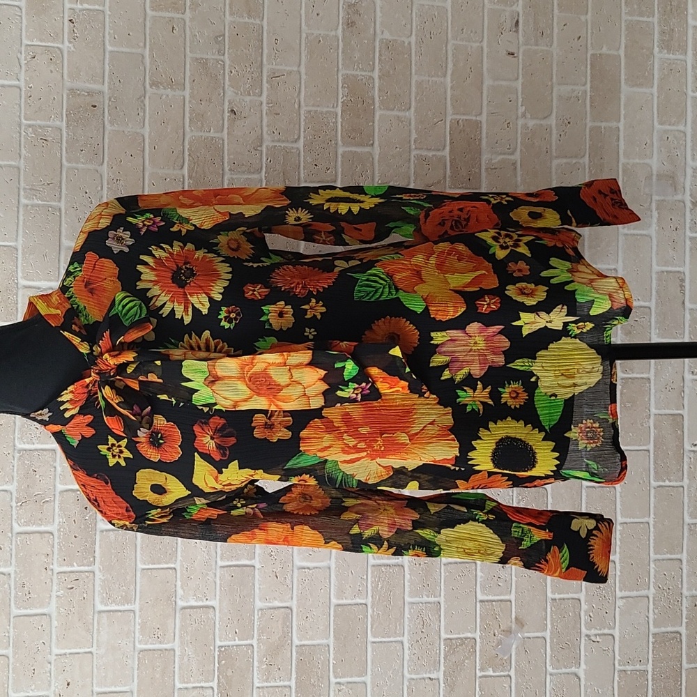 Desigual Women's Multicolor Cotton/Silk Long Sleeve Lightweight Blouse (Sz M)